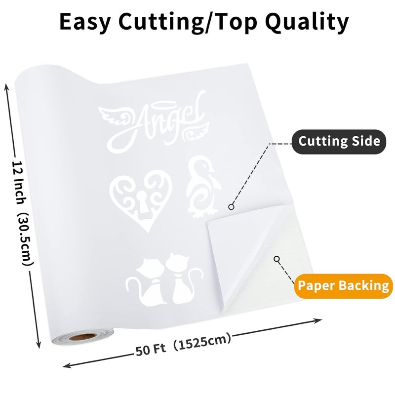 Huaxing Matte White Permanent Vinyl, 12" x 50FT Permanent Adhesive Vinyl Roll for All Cutting Machines, Signs, Craft Die Cutters - Image 2